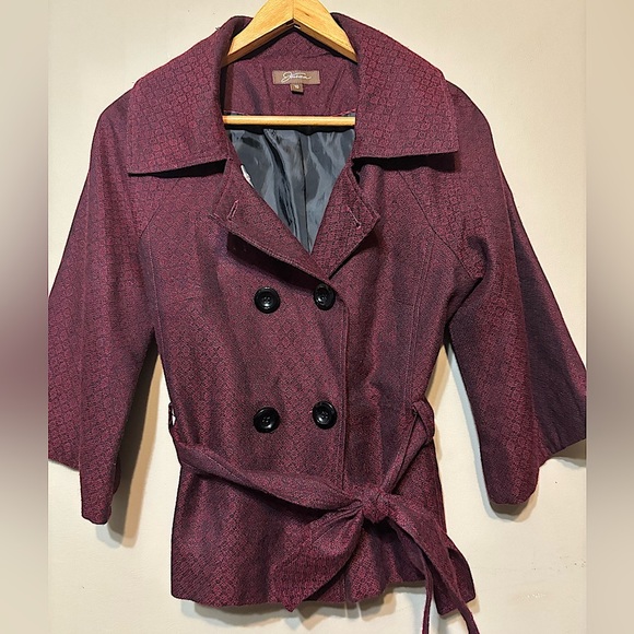 Jessica Jackets & Blazers - JESSICA Double Breasted Burgundy Belted Blazer